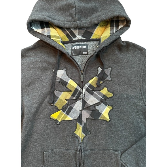 Zoo York zip up hoodie jacket grey with yellow / Grey plaid design Men's Large - Picture 3 of 7